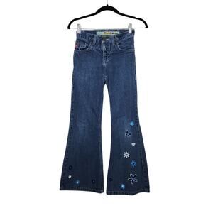 Vintage Mudd Jeans Youth Girls Size 10 Embroidered Flare 90s Denim Pants